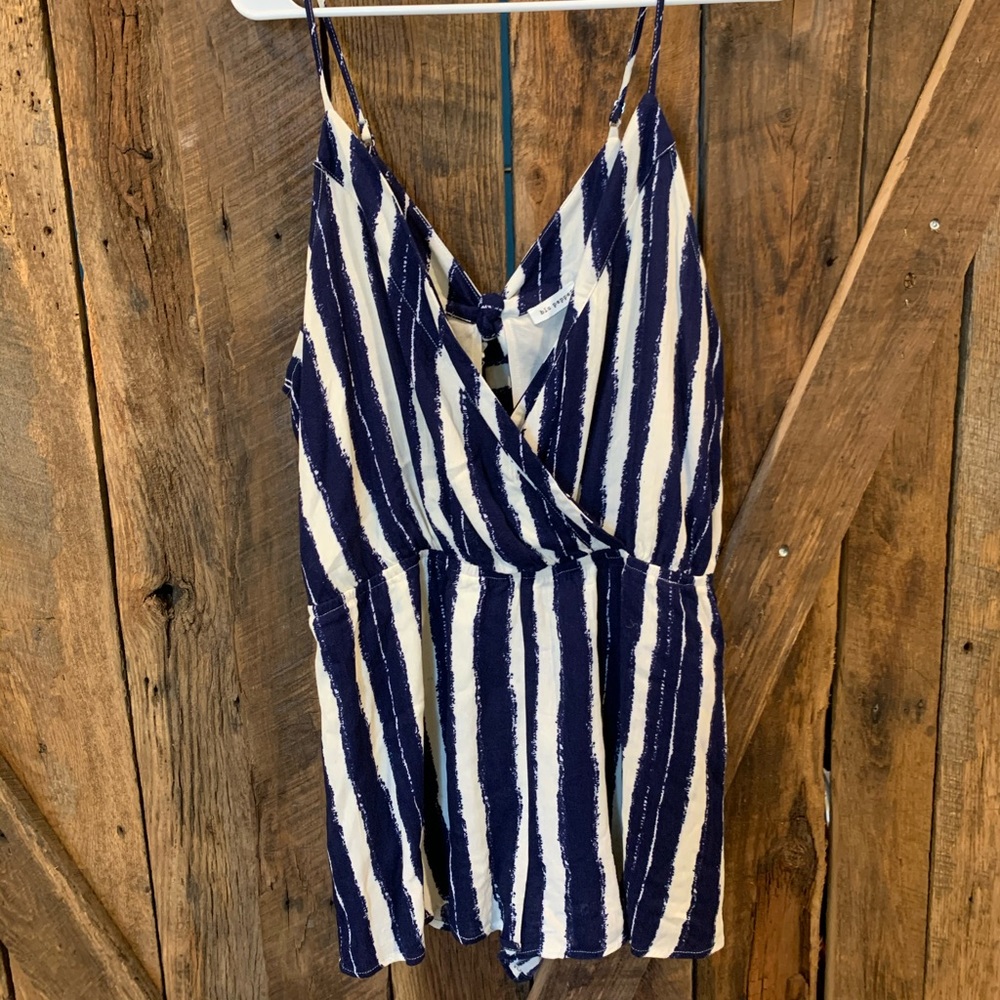 Navy and cream spaghetti strap romper